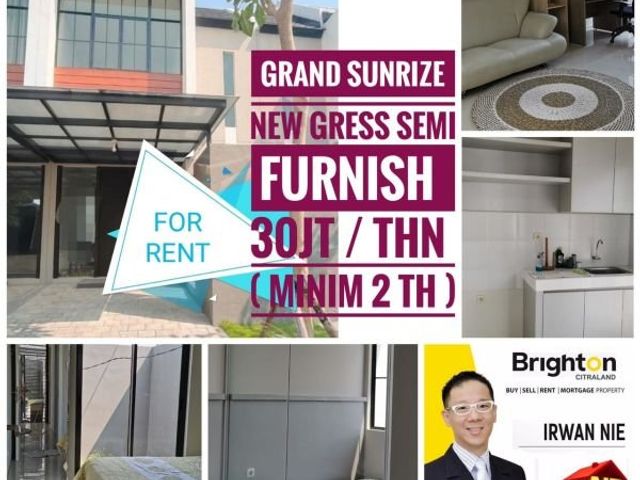 RUMAH BARU GRESS GRAND SUNRISE 2 LANTAI FULL FURNISED
