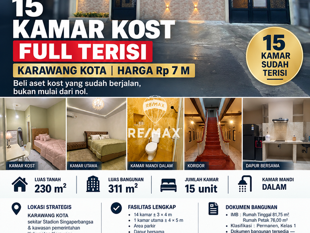 15 KAMAR KOST FULL TERISI — KARAWANG KOTA | HARGA Rp7 M