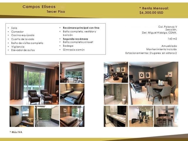 Departamento Amueblado en Campos Eliseos Polanco V Sección