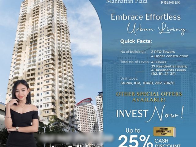 28k/Month Rent to Own Studio Condo in Manhattan Plaza, Quezon City