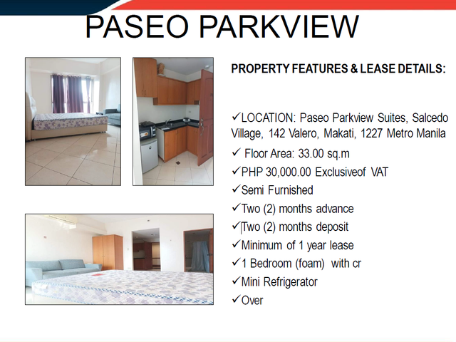 30k 1BR Paseo Parkview Suites Condo for rent lease Furnished Ayala Ave Makati