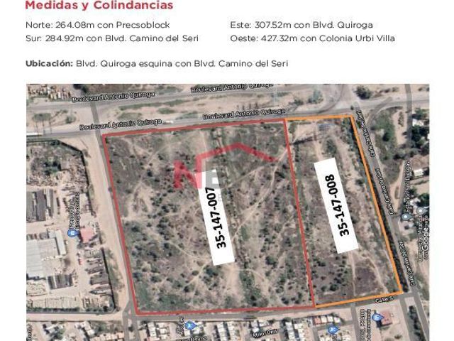 SE VENDE TERRENO SOBRE BLVD QUIROGA EN HERMOSILLO SON.
