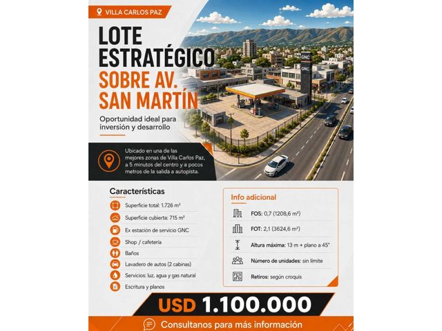 LOTE SOBRE AV SAN MARTIN, VILLA CARLOS PAZ EX ESTACION DE SERVICIOS