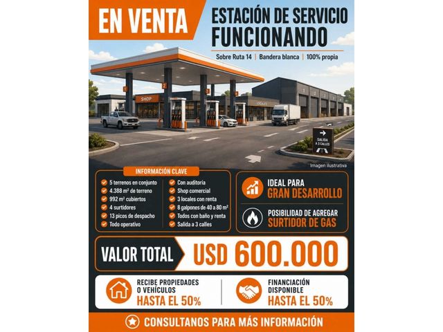Estación de Servicio en Ruta 14 + Renta galpones locales shop y mas
