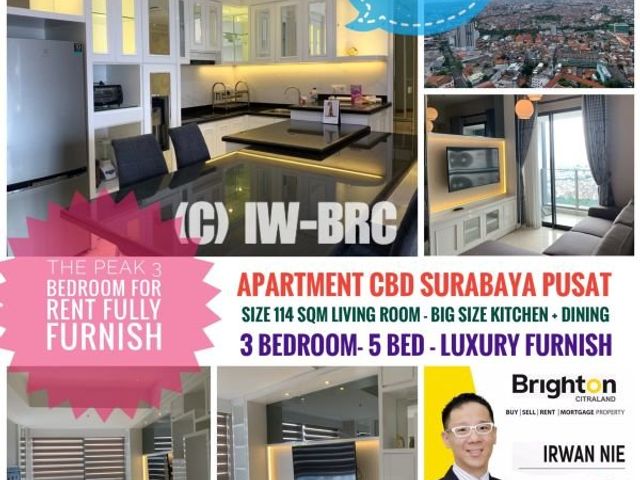 apartemen the peak for rent 3 bedroom connected tunjungan plaza