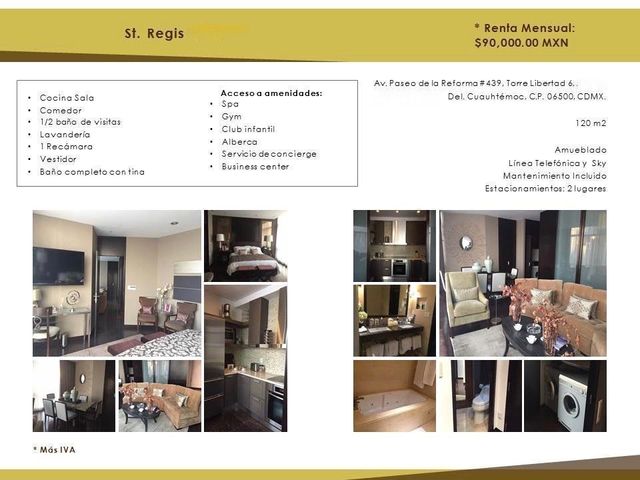 Departamento Amueblado en Renta en St. Regis