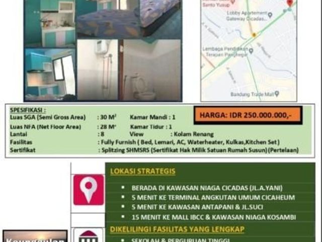 Apartemen di Gateway Cicadas Dekat Cicaheum, Suci & Antapani