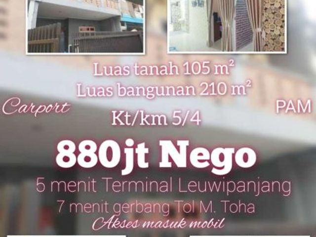 Jual Rumah dan kostan Masuk Mobil dekat Kampus STTB Soetta LT 105m&sup2; LB 210m&sup2; 5KT 4Km Carport PAM SHM