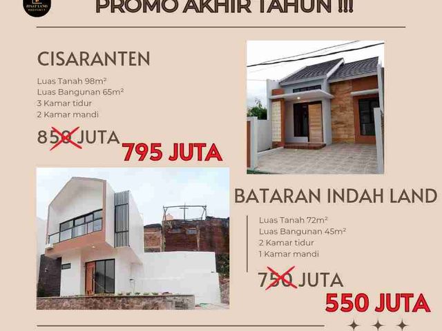 Dijual Rumah NEW Siap Huni Bataran Indah Land Pasirjati LT 72m²  LB 45m² 2KT 1KM SHM Bisa KPR harga 550 juta nego