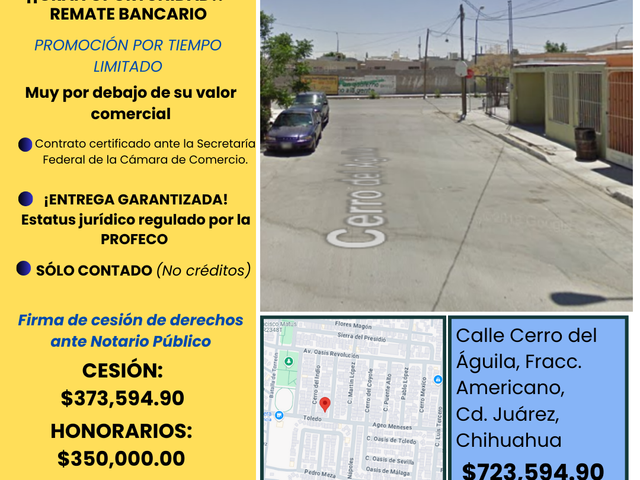 ¡¡Gran Oportunidad!! Remate Bancario-Cerro del Águila Fracc. Americano-Cd. Juárez,Chihuahua