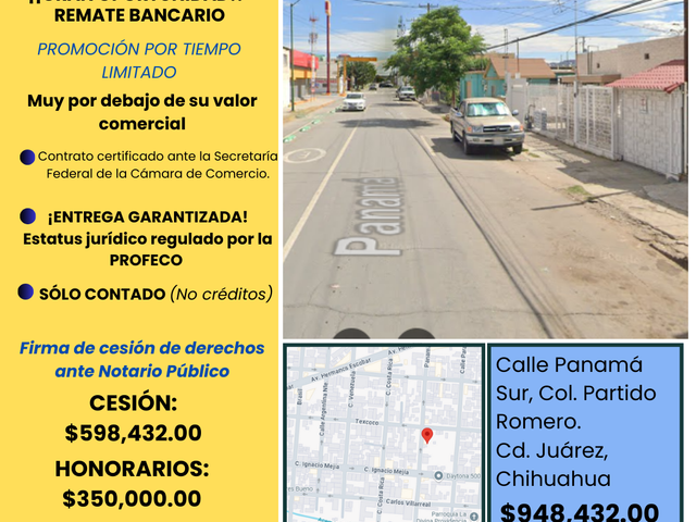 ¡¡Gran Oportunidad!! Remate Bancario-Calle Panamá Sur, Col. Partido Romero-Cd. Juárez, Chihuahua