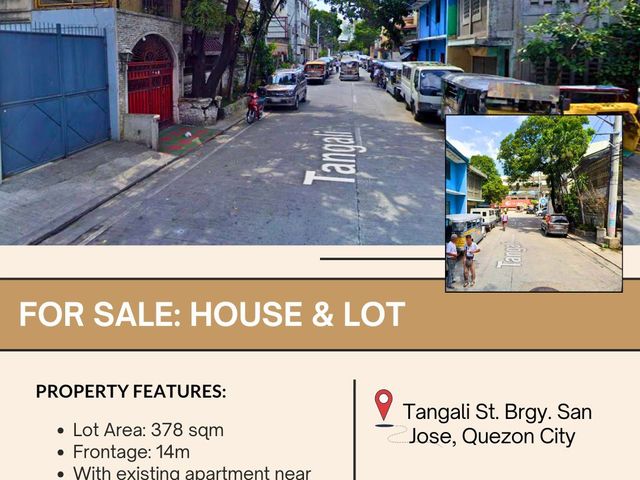 FOR SALE House & Lot located in Tangali St., Brgy. San Jose, Quezon City