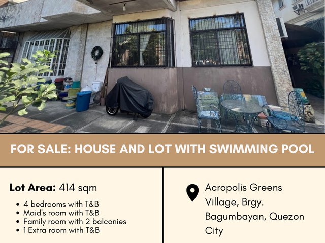 FOR SALE House and Lot with Swimming Pool in Acropolis Greens Village, Brgy. Bagumbayan, Quezon City