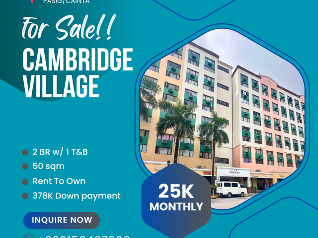 50sqm Condo in Pasig Cainta Rent To Own 20K Monthly Te Cambridge Village