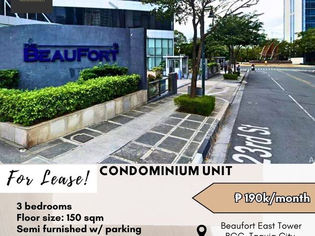 For Lease: Condominium Unit located at BEAUFORT EAST TOWER, BGC