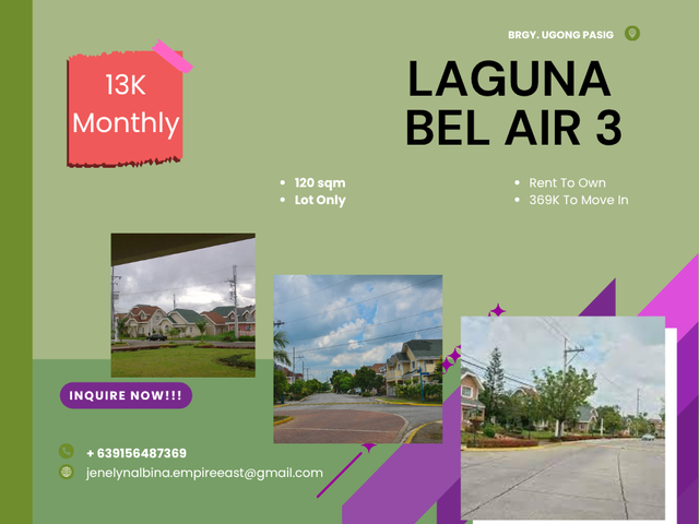 13K Monthly Lot in Laguna Bel air Sta Rosa Laguna Rent to Own 300K Down Payment