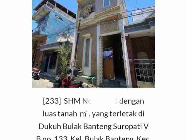 Jual cepat Rumah 2 lantai dukuh bulak Banteng - surabaya