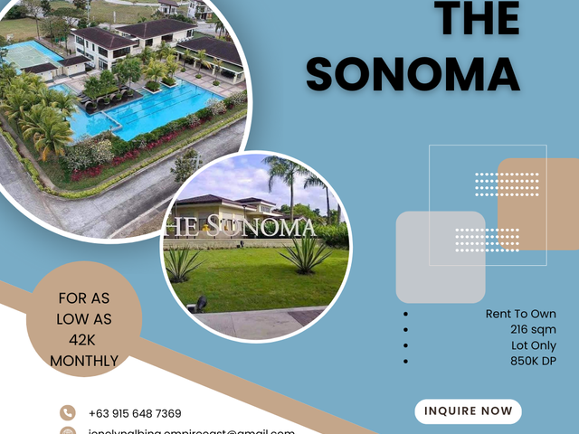 Lot in The Sonoma 216sqm For Reopen 820K Dp Rent To Own Near Nuvali, Paseo, Tagaytay