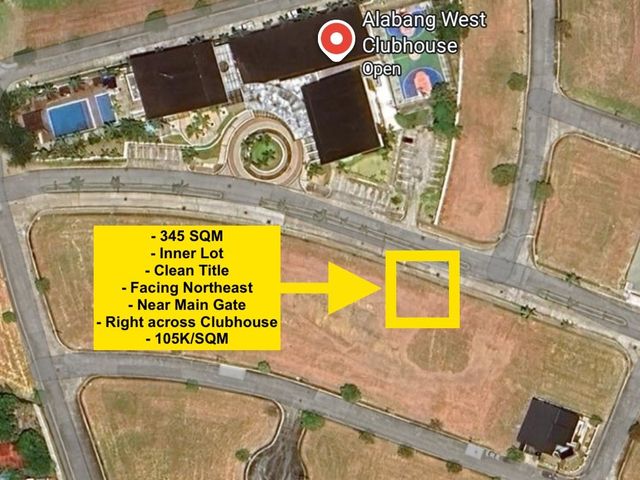 Alabang West Prime Lot For Sale right across the Clubhouse