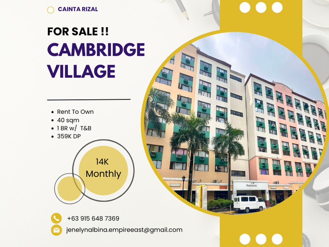 Cambridge Village Condo in Cainta Rizal 14K Monthly Rent To Own