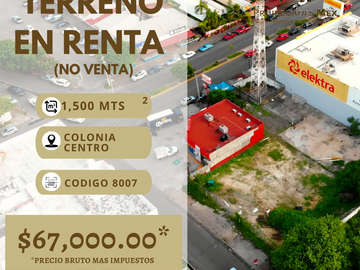 TERRENO EN RENTA COL. CENTRO, LÁZARO CÁRDENAS, MICHOACÁN
