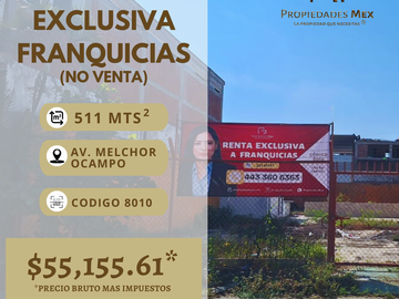 TERRENO EN RENTA – AV. MELCHOR OCAMPO, LÁZARO CÁRDENAS, MICHOACÁN