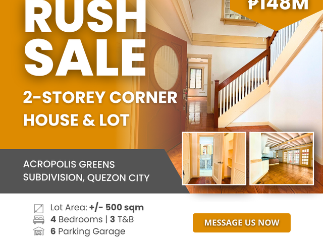 RUSH SALE! 2-Storey Corner House and Lot in Acropolis Greens Village, Brgy. Bagumbayan, Quezon City