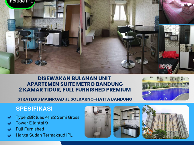 Disewakan bulanan unit 
apartemen Suite Metro Bandung
2 Kamar Tidur ( 41m2 Semigross ), full furnished.