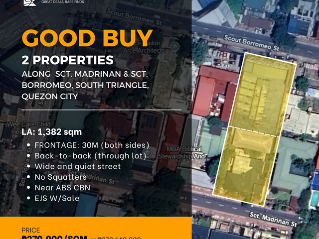 GOOD BUY: 2 Properties along Scout Madrinan, Brgy. South Triangle, Quezon City