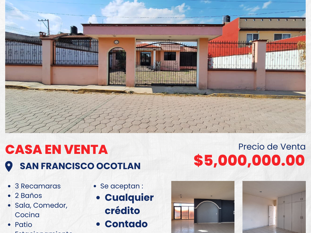 Se vende bonita casa de un piso en San Francisco Ocotlán municipio de Coronango