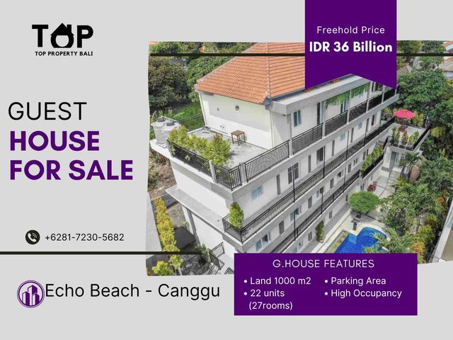 Jual Guest House di Jalan Utama Echo beach Canggu 27 rooms