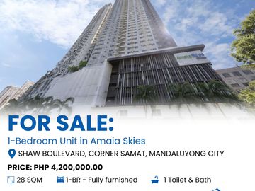 Fully Furnished 1-Bedroom Unit for Sale along Shaw Boulevard – Amaia Skies