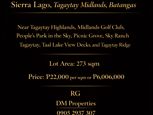 For Sale: Vacant Lot in Sierra Lago, Tagaytay Midlands, Batangas