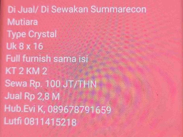 Dijual/Disewakan Rumah 2 lt type Crystal di Perum. Summarecon Mutiara Makassar