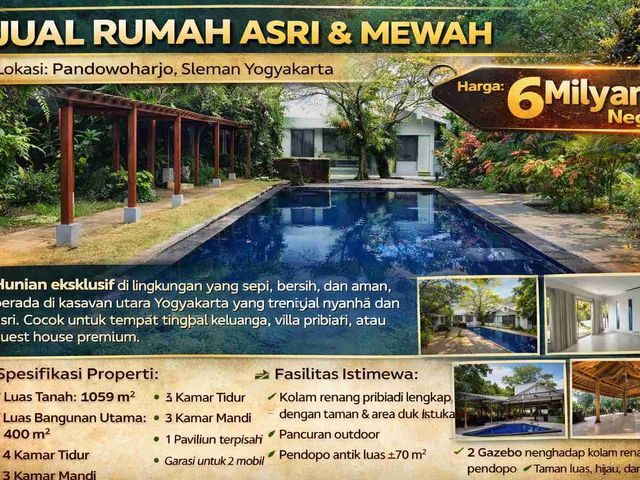 Jual Rumah Mewah Asri di Pandowoharjo Sleman – Kolam Renang & Pendopo