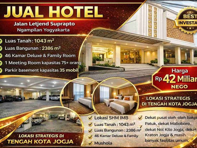 DIJUAL HOTEL AKTIF 46 KAMAR – TENGAH KOTA JOGJA
JALAN LETJEND SUPRAPTO – NGAMPILAN