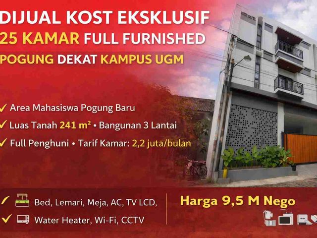 Dijual Kost Eksklusif 25 Kamar Full Furnished di Pogung Baru – Dekat Kampus UGM