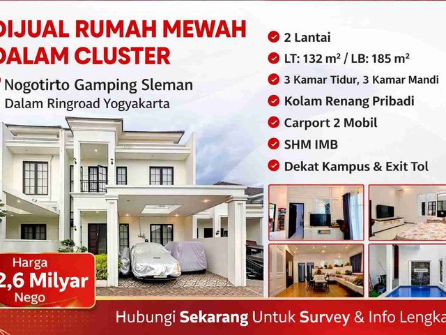 Rumah Mewah 2 Lantai Dalam Cluster Nogotirto Gamping Sleman Dekat Ringroad Barat – Ada Kolam Renang