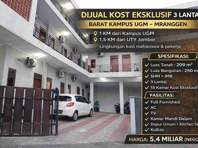 Dijual Kost Eksklusif 18 Kamar Dekat UGM Jogja | Full Furnished, Selalu Penuh