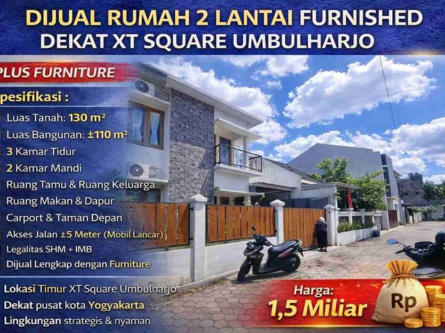 Dijual Rumah 2 Lantai Furnished Dekat XT Square Umbulharjo
