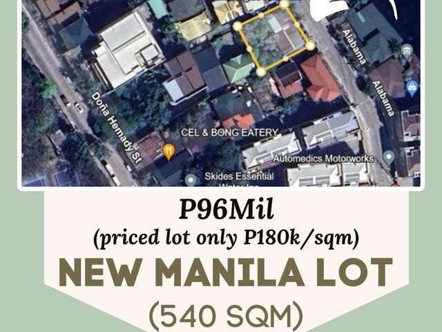 Rare New Manila Lot (540 sqm) for sale - Alabama St. near Woodside Homes