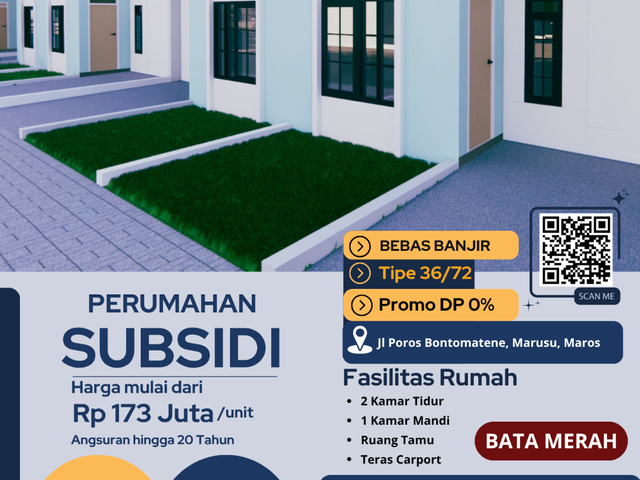 Rumah Subsidi Maros, Harga Mulai 173 Juta! , Angsuran 1 Jutaan
