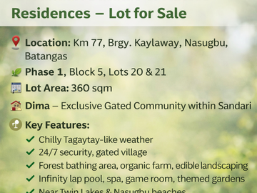 360 sqm Residential Lot for Sale in Sandari Batulao, Nasugbu – Prime Wellness Community
