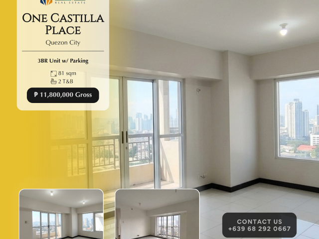 One Castilla Place 3BR Three Bedroom Unit with Parking near Robinsons Magnolia, ICA, Xavier FOR SALE C296