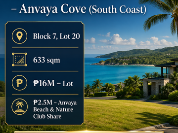 Residential Lot and club share for Sale in Anvaya Cove, Bataan | 633 sqm | Best Value at ₱18.5M