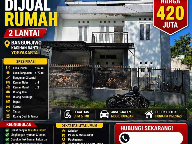🔥 Rumah 2 Lantai Murah Bangunjiwo Bantul – 4 KT, Harga 400 Jutaan!