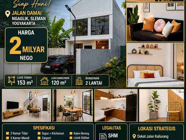 Villa Modern 2 Lantai Full Furnished + Kolam Renang Dekat Jakal & UGM Sleman