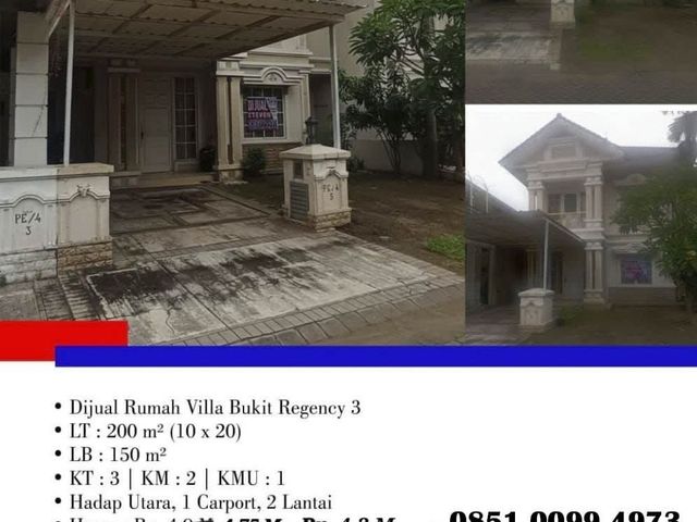 Dijual Cepat Termurah! Rumah Villa Bukit Regency 3