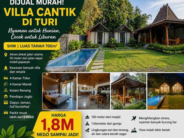 Villa Cantik Turi Sleman – Full Furnished + Kolam Renang, Harga Murah!