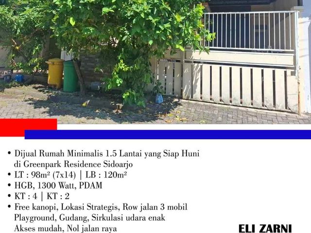Dijual Rumah Minimalis 1.5 Lantai yang Siap Huni di Greenpark Residence Sidoarjo